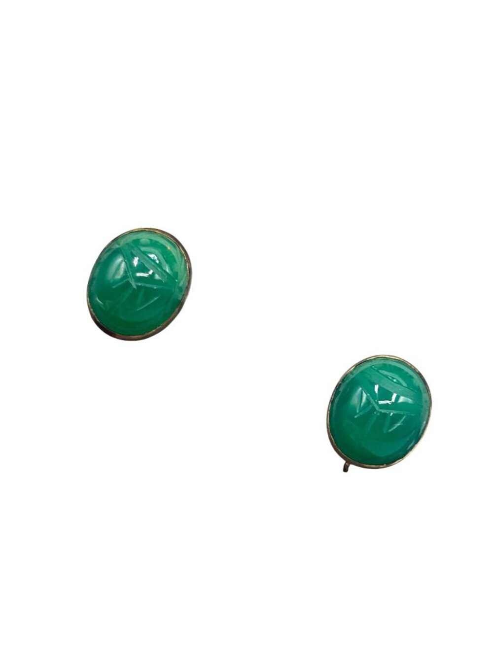 Green Gemstone Scarab Earrings Screw back Gold Filled Green Chalcedony